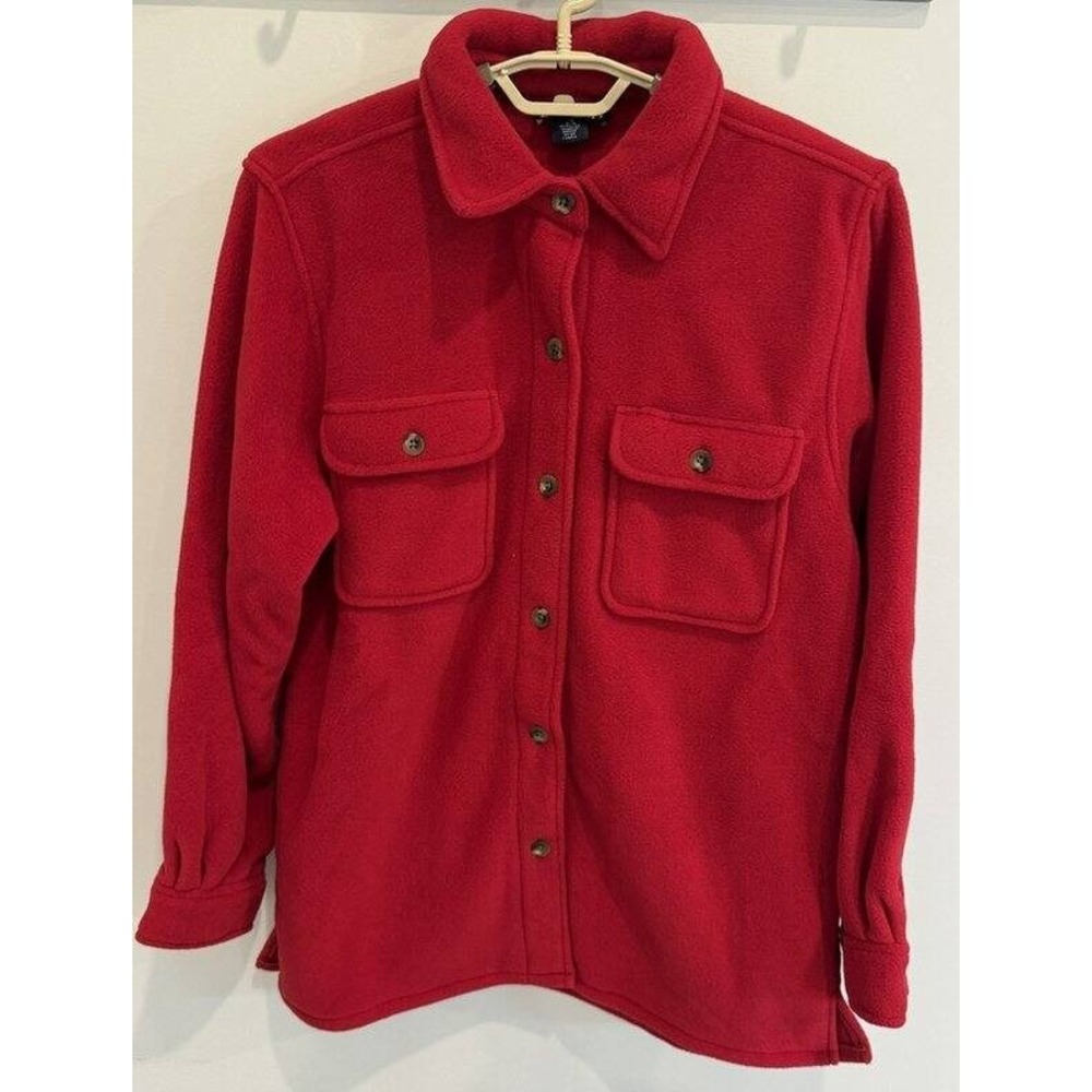 Lands End Red Fleece Polartec Aircore 100 Womens Button Up Shirt Jacket Size S 6